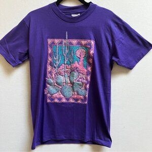Vintage Hanes Arizona Desert Cactus Textured Graphic T-Shirt Purple M